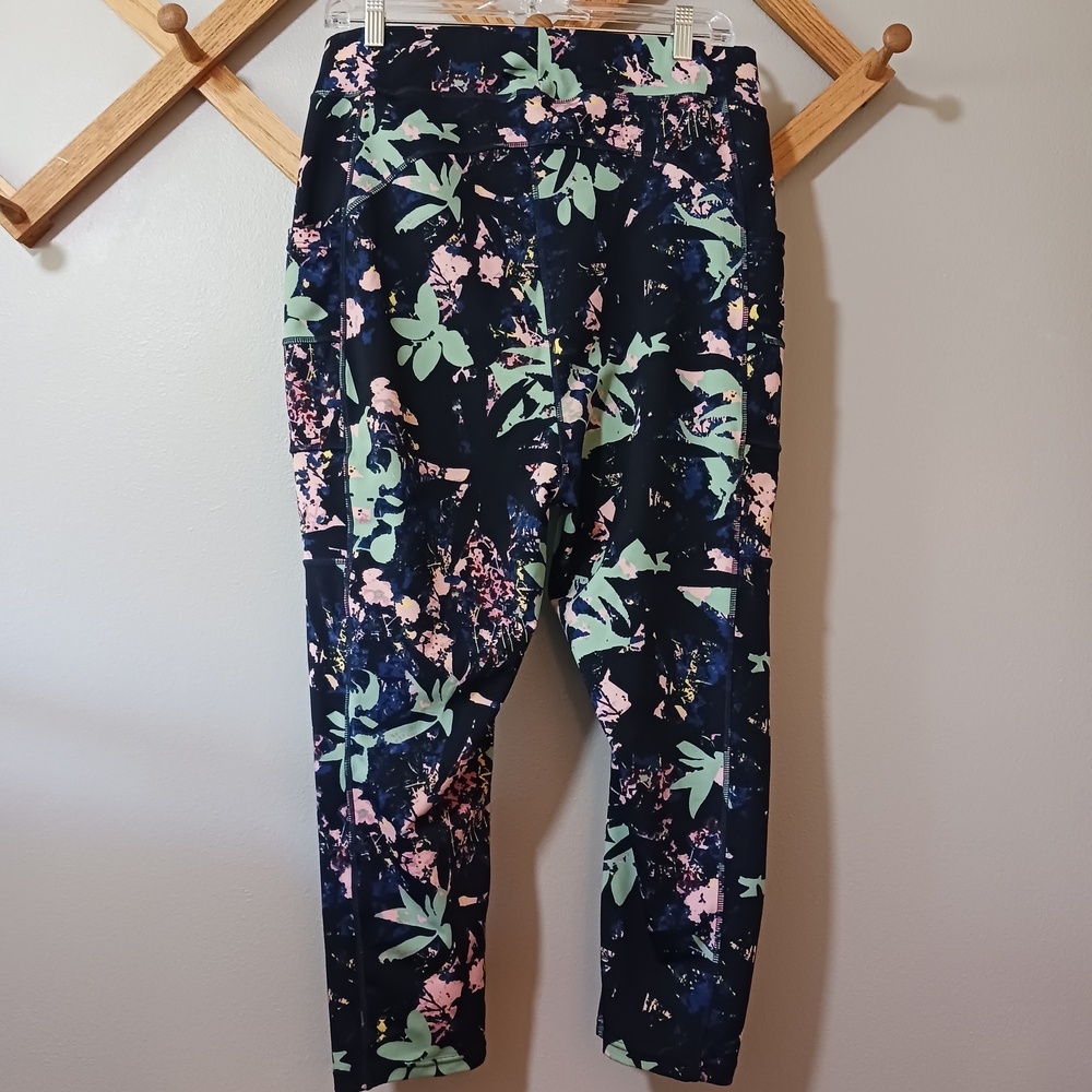 POP Fit Floral Print Activewear Leggings Navy Green Pink Women's 2XL - Picture 5 of 6